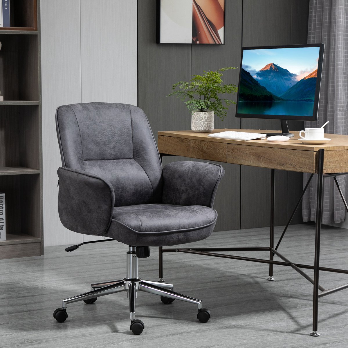 MEUNIQ ergonomische bureaustoel XXL met wippenfunctie, hoogteverstelbare draaistoel met vaste armleuningen en wielen, 67 x 69 x 92-102 cm, donkergrijs