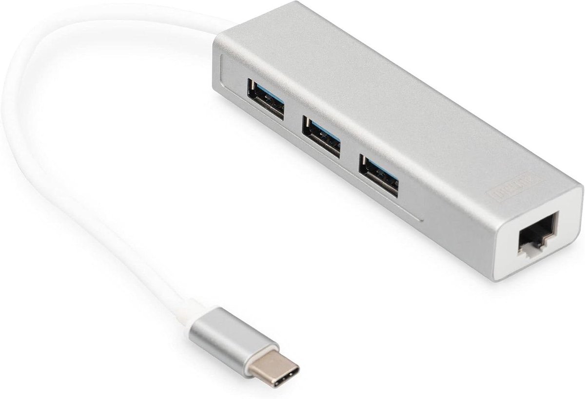 USB Hub - Netwerk Adapter - Computer Uitbreiden - Gigabit LAN Poort - 3 Poorten - Grijs Wit