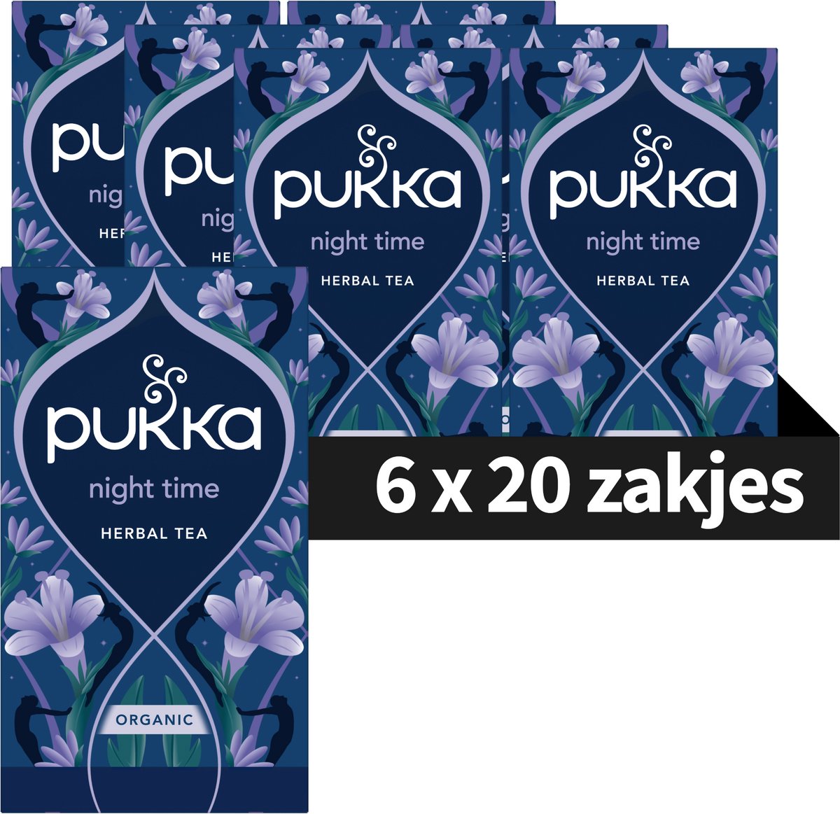 Pukka Tea Night Time - 120 Theezakjes - Biologische Kruidenthee - Nachtrust - Lavendel - Slaapthee - 6 x 20 zakjes - Thee Voordeelverpakking