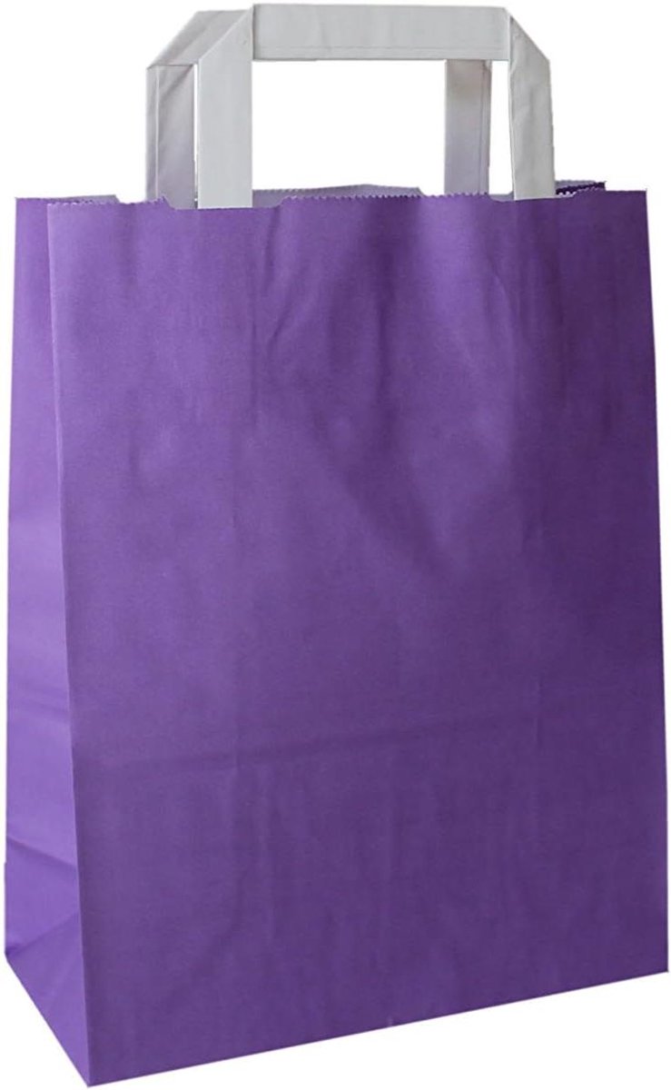 Papieren draagtassen - Winkel tassen - Presentatie producten - Platte handvatten - 100 stuks - Paars