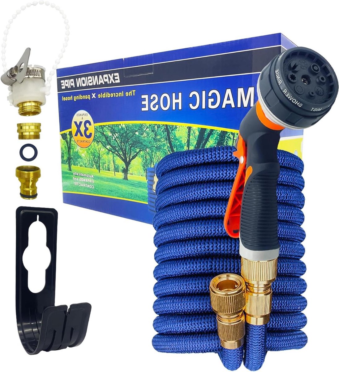 Uitbreidbare tuinslang - Flexibele waterslang - Tuin en auto - 3x Uittrekbaar - 15 meter - Geel met zwart