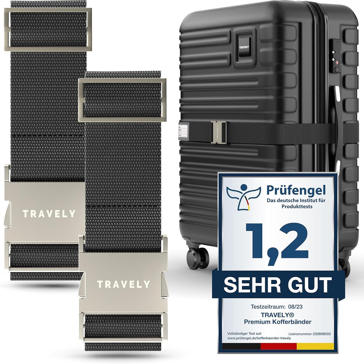 Thijox - Premium kofferriemen set van 2 met metalen gesp, duurzame nylon kofferbanden voor handbagage en grote koffers, stijlvol en robuust, inclusief