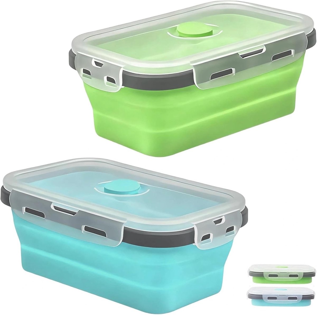 Set van 2 Vouwbare Lunchdozen 1200 ml - Lekvrije Voedselcontainers met Deksel en Ventiel v
