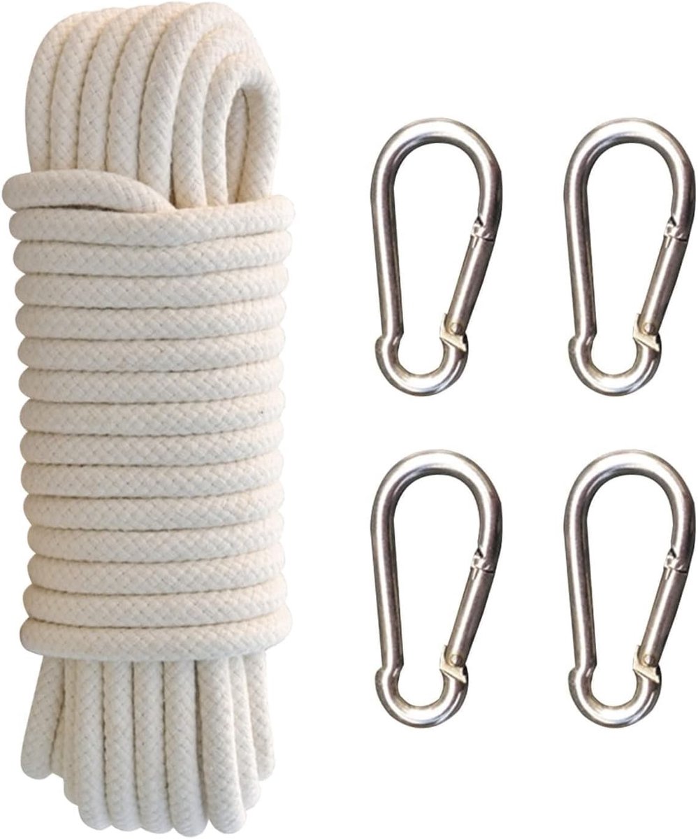Nylon Touw voor Vlaggenmasten en Kledinglijnen, Geschikt als Swing Touw en Hondenlijn met 4 Beugels (6mm x 10m)