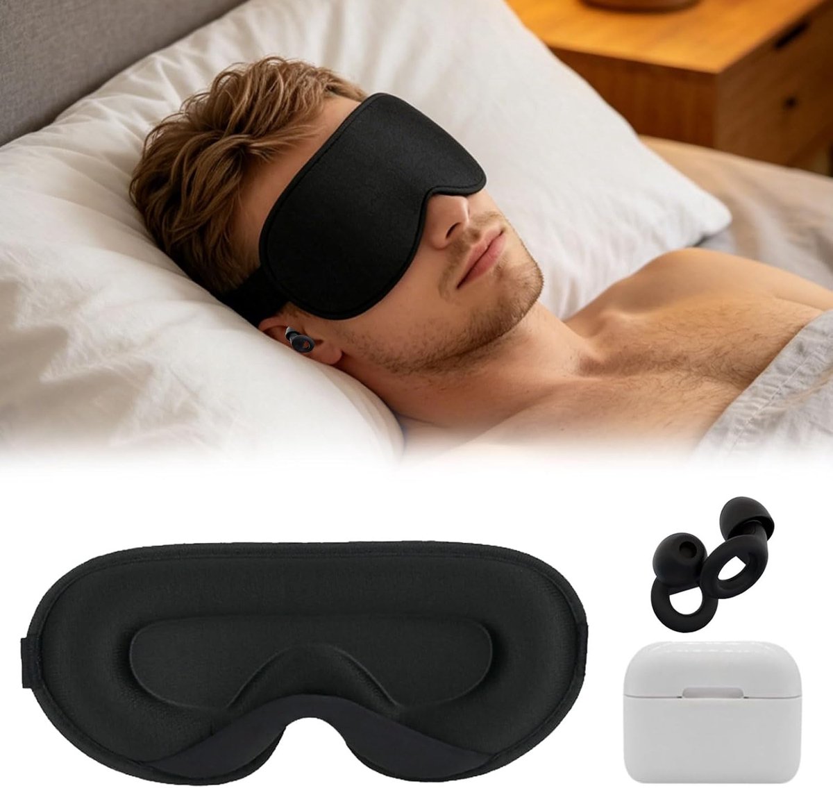 Thijox - 4-pack Slaapmasker Set, Zwart 3D Slaapmasker, Geluidwerende Oordopjes, Reizen, Dutjes, Herbruikbare Siliconen Oordopjes, Opbergdoos