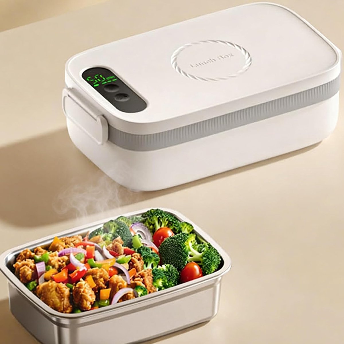 Thijox - Elektrische Lunchbox 1L met Draadloze Verwarming, 14000 mAh Batterij, Roestvrijstalen Binnenbak, Automatische Verwarmingsfunctie, Ideaal voor