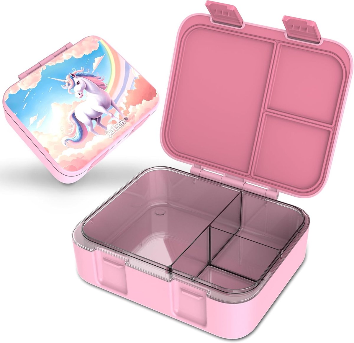 Thijox - Milde Roze Jarlson Bento Box Broodtrommel voor Kinderen, Lekvrije Lunchbox met Vakken, BPA-vrij, 1000 ml, Lichtgewicht Eenhoorn Snackbox voor