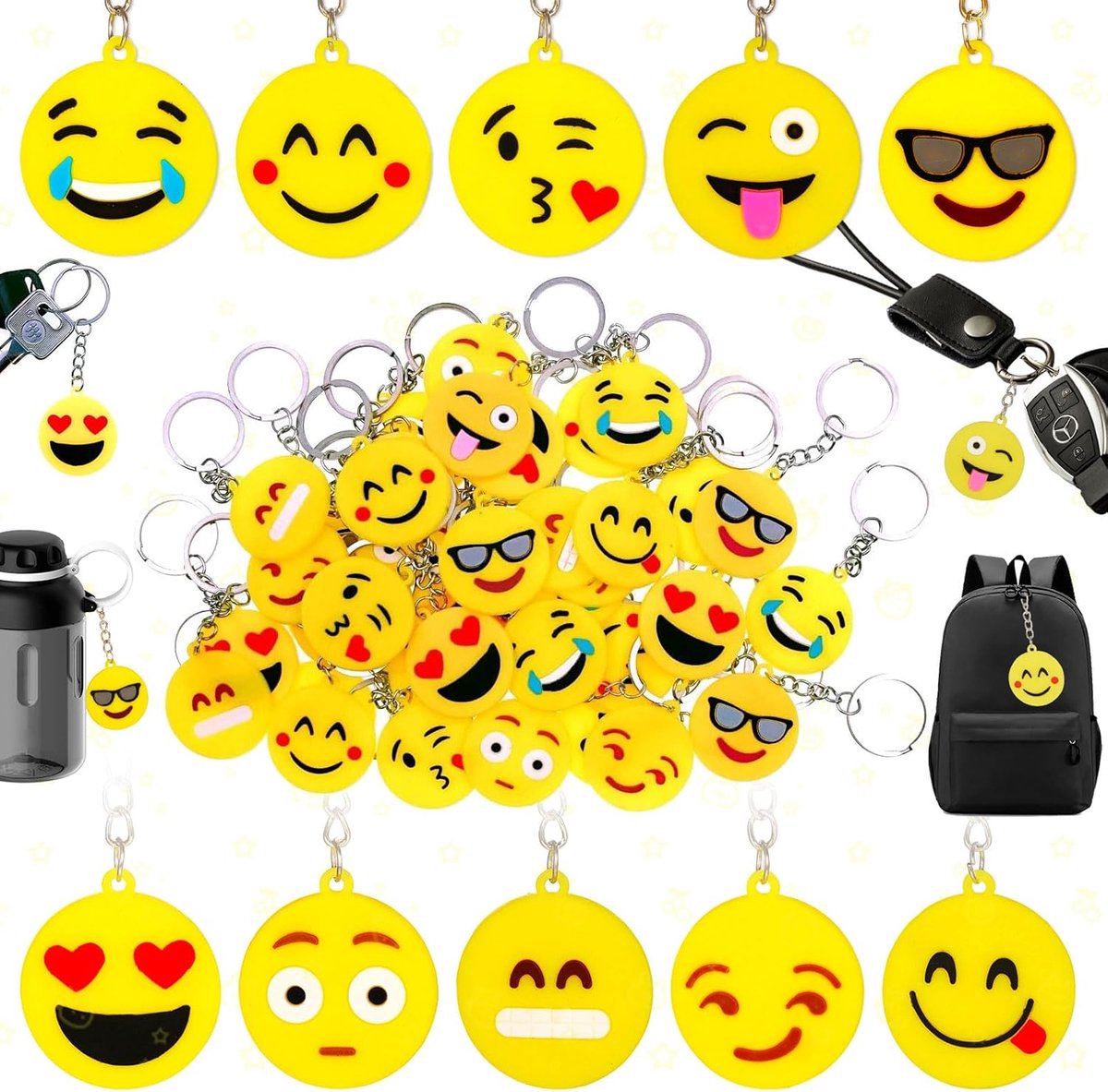 SnelShoppen - 40Pcs Mini Emoji Sleutelhangers - 10 Verschillende Emoticon Modellen - Leuke Cadeaus voor Kinderen - Perfect voor Feestjes, Verjaardagen