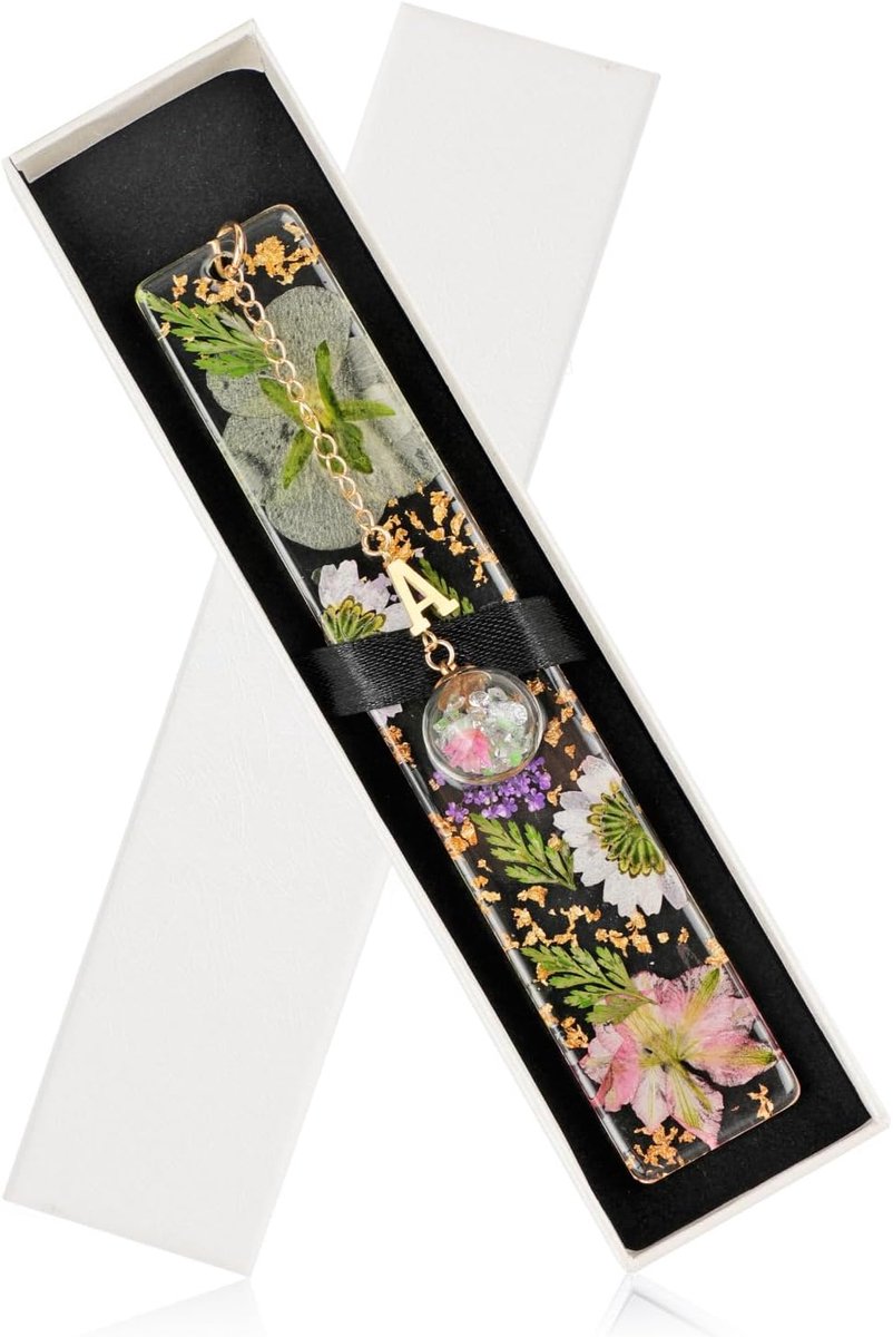 Thijox - Handgemaakte Bladwijzers met Gedroogde Bloemen, Initiaal, Kristal Hars, Unieke Pagina Markers voor Vrouwen, Leraar, Boekenwurm, Esthetisch en