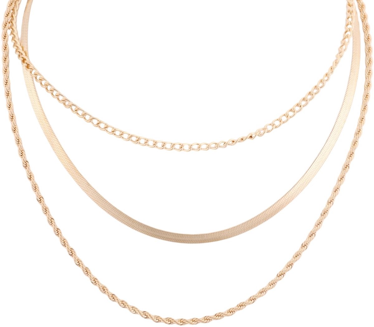 Inovra- Kettingen Gouden Set van 3 - O-vormige Ketting - Slangenketting - Twist Ketting - Verstelbare Lengte - Sieradencadeau - Sieraden