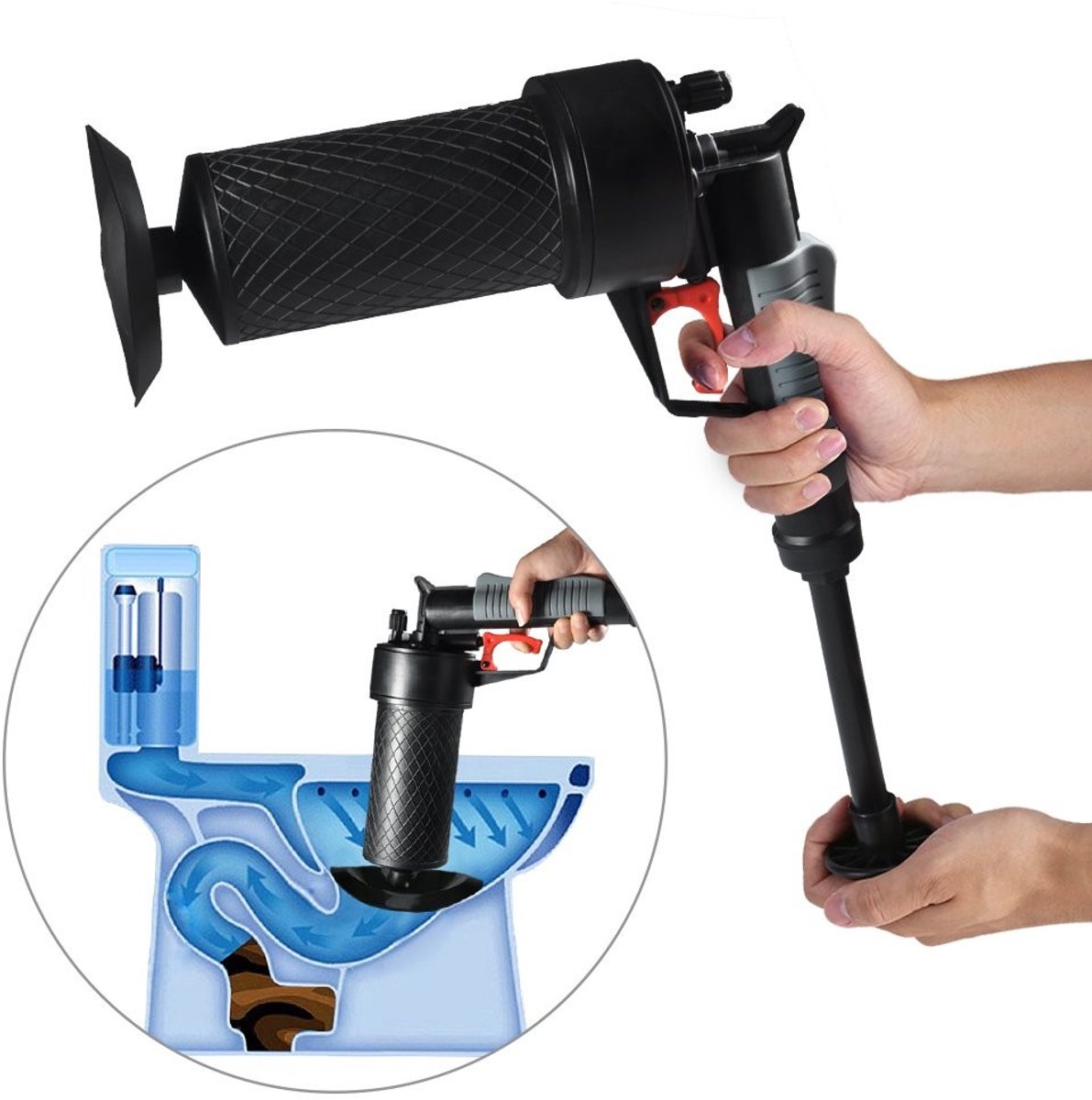 Inovra- Afvoerontstopper Hoge Druk - Ontstopper Pomp - Gootsteenontstopper - Plopper - Ontstopper Douche - Inclusief 4 Zuignappen