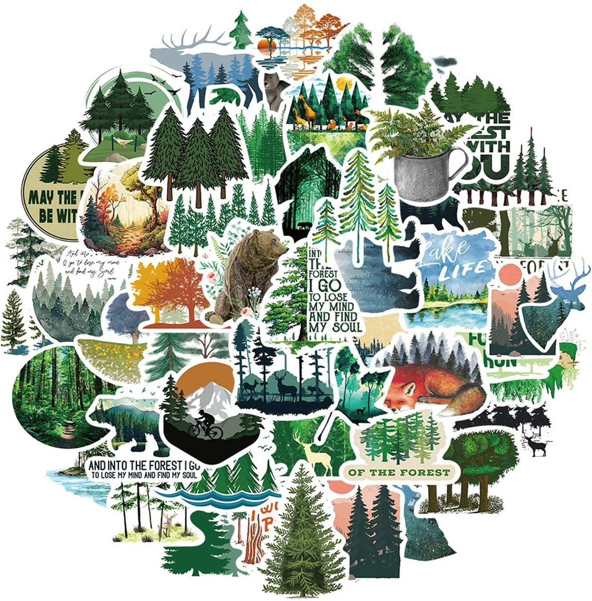 Thijox - 50 Stuks Groene Bosmilieustickers voor Tieners en Volwassenen - Waterdichte Vinyl Cartoon Stickers voor Dagboeken, Laptops, Waterflessen, Bag