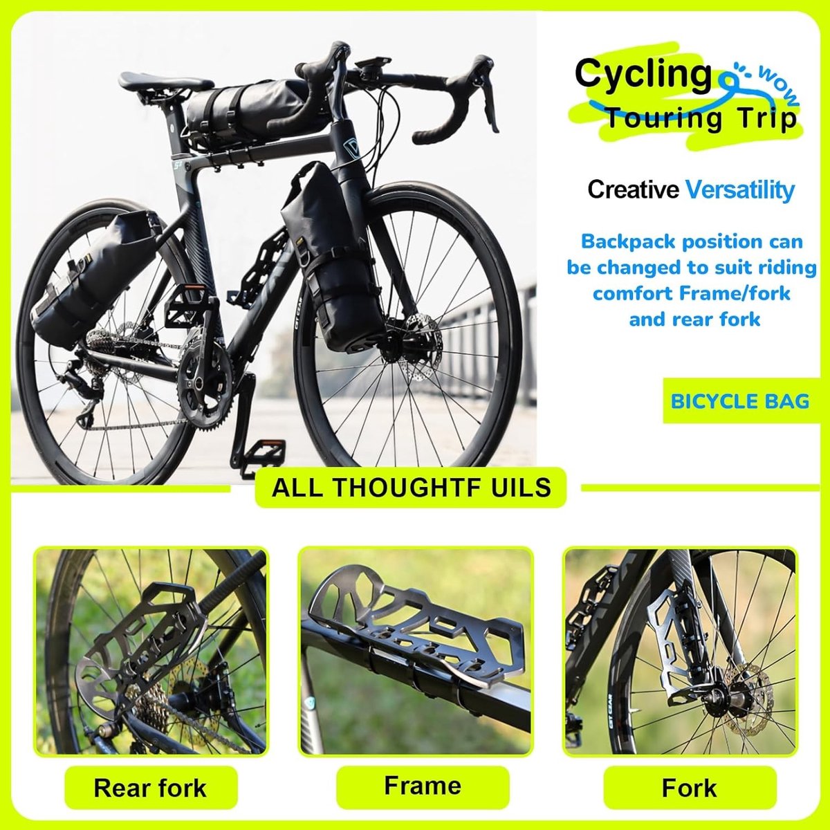 Waterdichte 8.5L Fietstas Set voor Voorwiel met Veelzijdige Houder - Rolltop Fietsframe Tas voor MTB, Racefietsen en E-Bikes - Ideaal voor Gravel Bike Accessoires