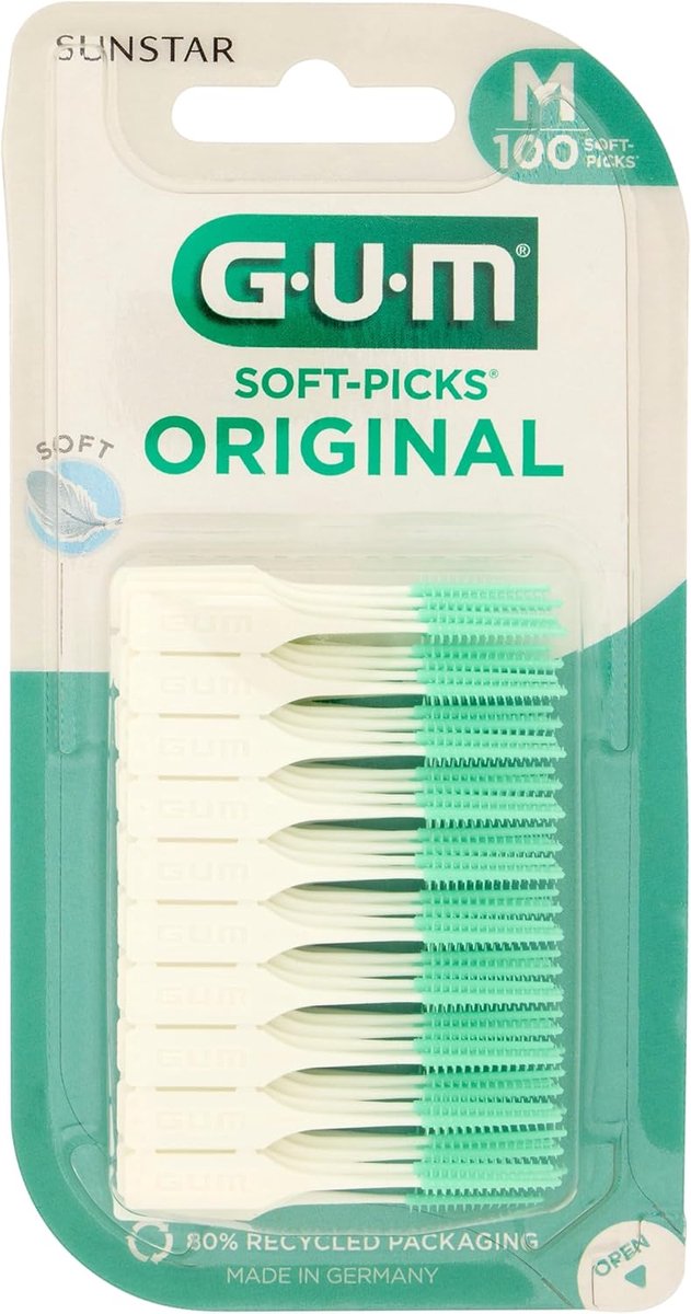 Thijox - GUM Soft-Picks Original Medium 100 stuks - Fluor Tussenstaafjes, Rubber, Plaque Verwijdering, Latexvrij, Gerecycled Karton, Voor Tandenreinig