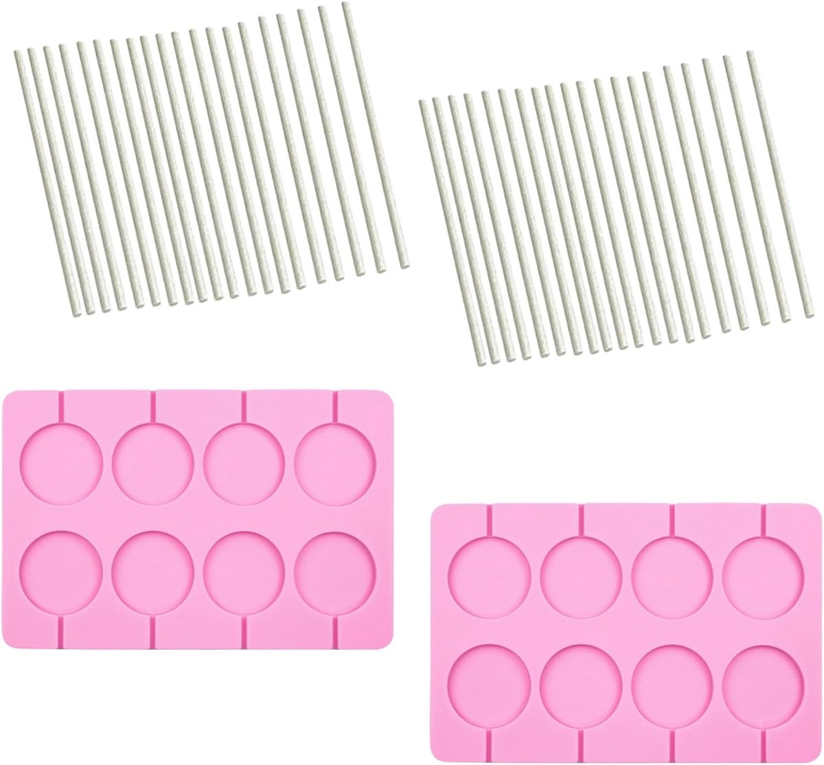 Siliconen Lollipop Mallen met 50 Lollipop Sticks voor het Maken van Chocolade Lollies, Snoep en IJsblokjes voor Feesten