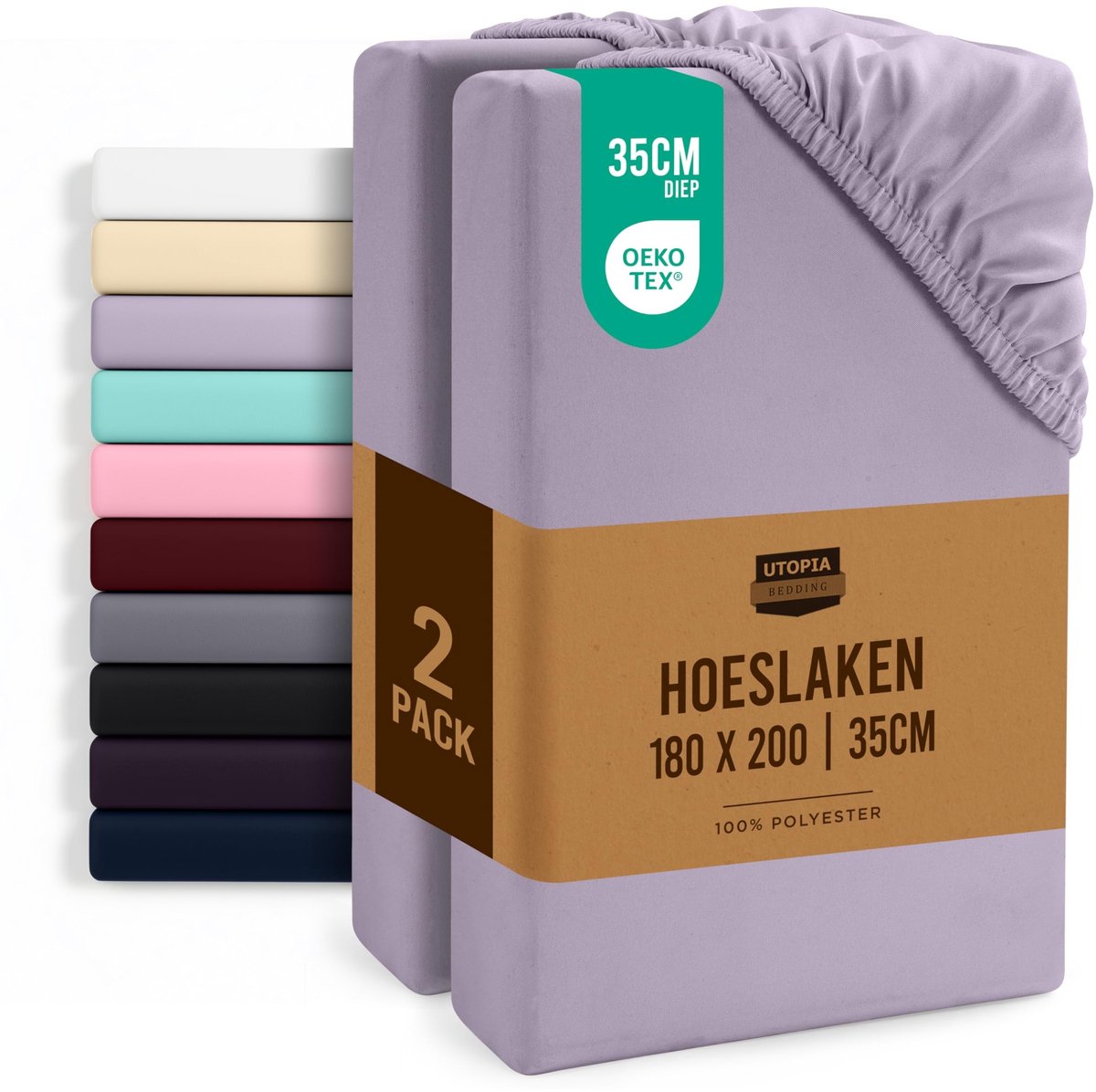 Inovra- Hoeslaken Onderhoudsvriendelijk - Set van 2 - Zacht Geborsteld Microvezel - 180 x 200 cm - Krimp- en Verkleuringsbestendig - 35 cm Diep - Bedlaken