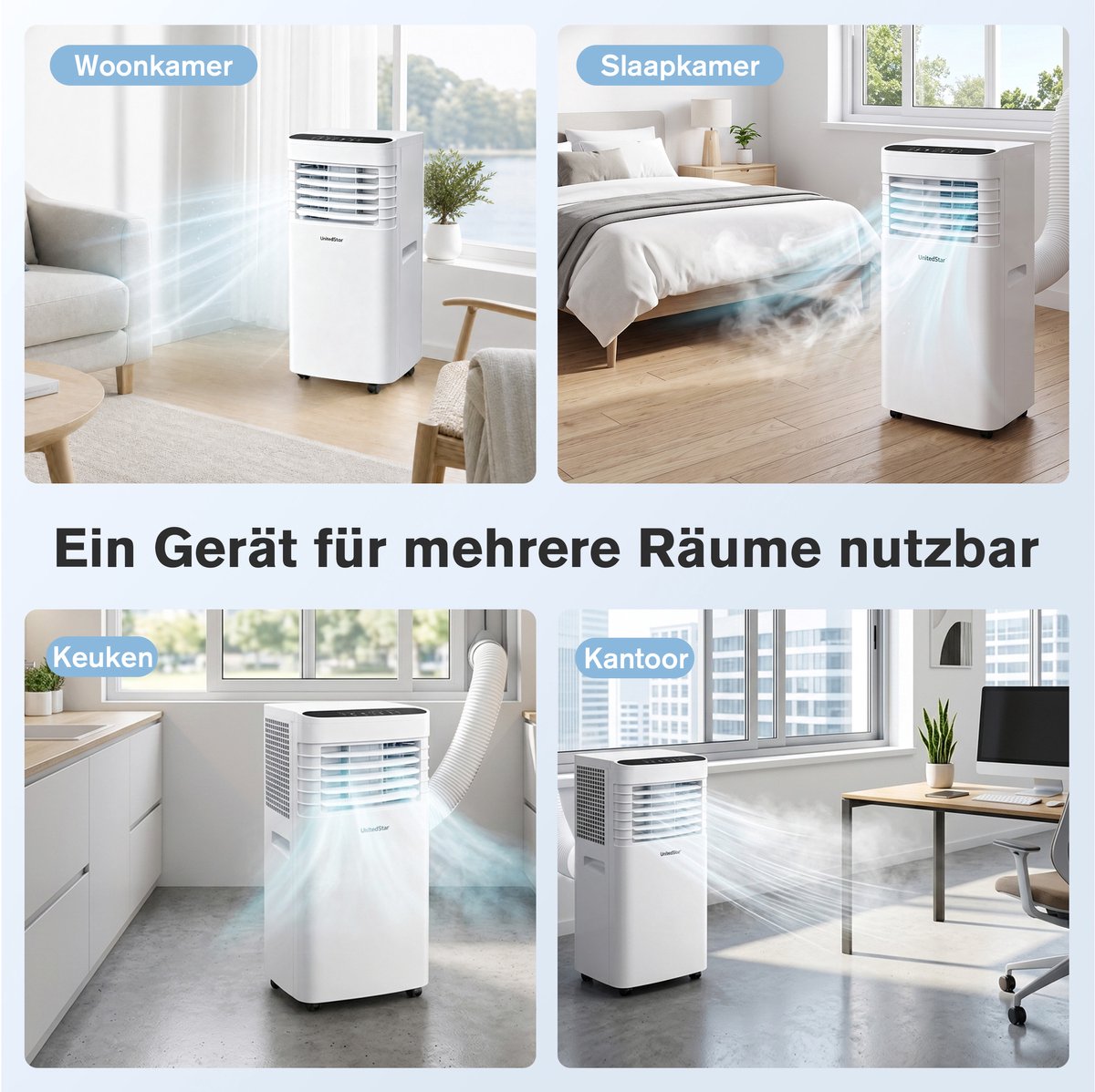 Draagbare Mobiele Airconditioner SKY-1A-7000 BTU-Snelle Koeling-Grote Luchtstroom-Geschikt voor 15-25 m²-3-in-1 Functie-Koelen-Ontvochtigen en Ventileren-Ideaal voor Warme Zomerdagen — afbeelding 5