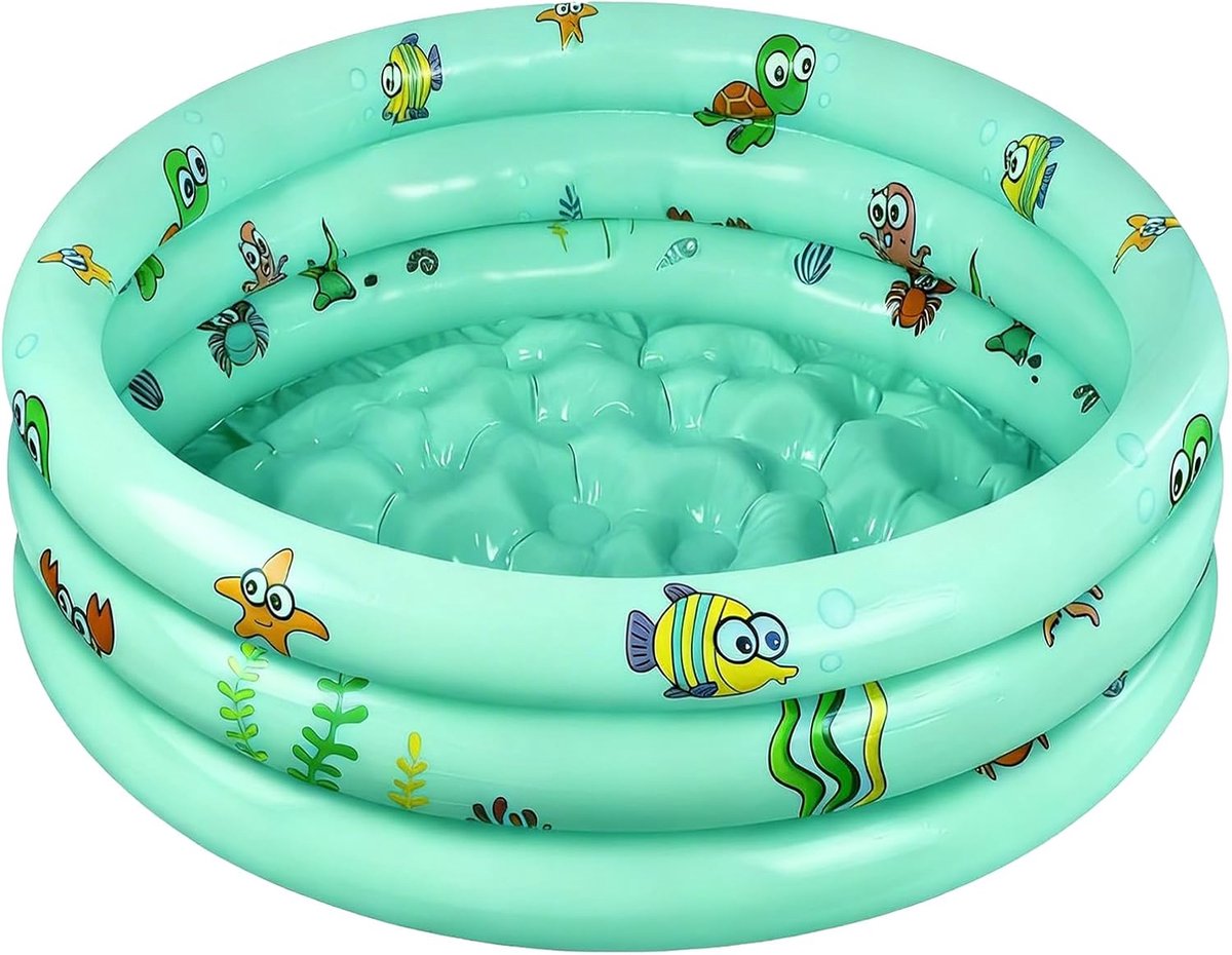 Opblaasbaar Kinderzwembad 100 cm – Rond Babybad met 3 Luchtkamers, Antislip Bubbelbodem en Afvoerstop – Groen
