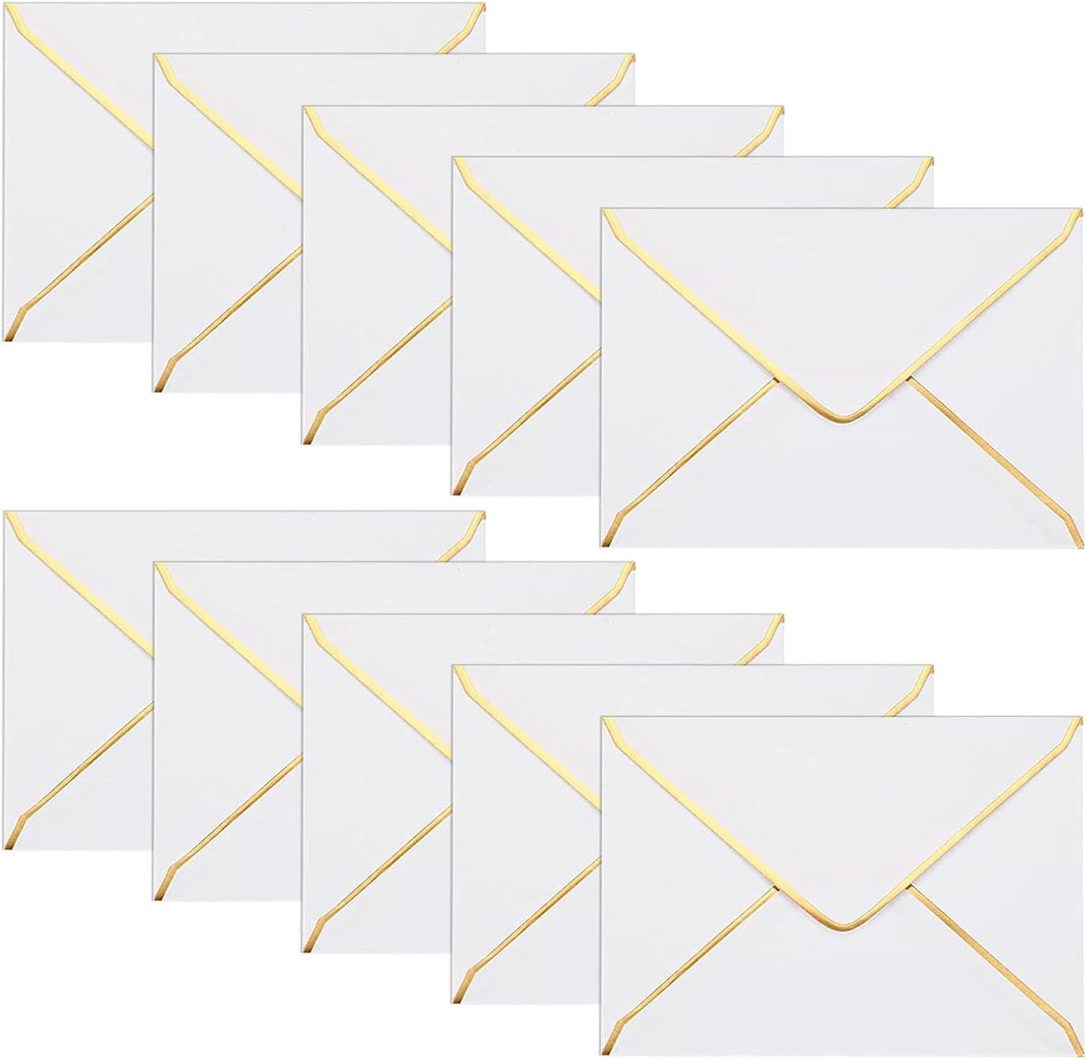 Set van 50 A7 Uitnodigingsenveloppen 15 x 18,5 cm in Wit met Gouden Rand en V-Flap, Ideaal voor Bruiloften, Verjaardagen en Feestelijke Uitnodigingen