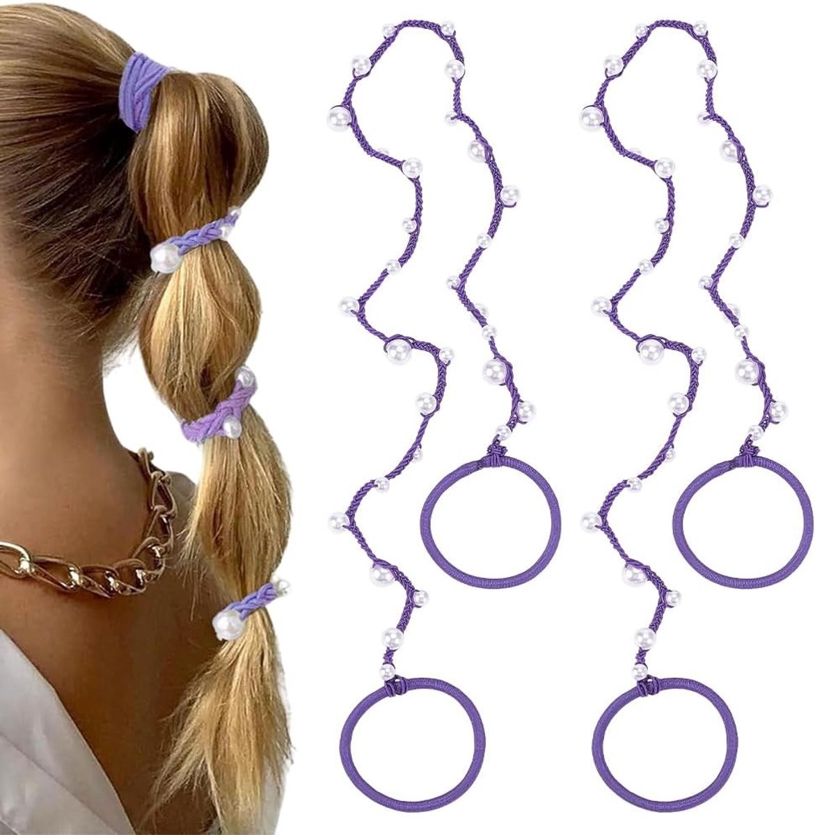 2 Stuks Paarse Spiraalvormige Haarelastiekjes voor Vrouwen, Elastisch en Geen Haken, Ideaal voor Sport en Dagelijks Gebruik