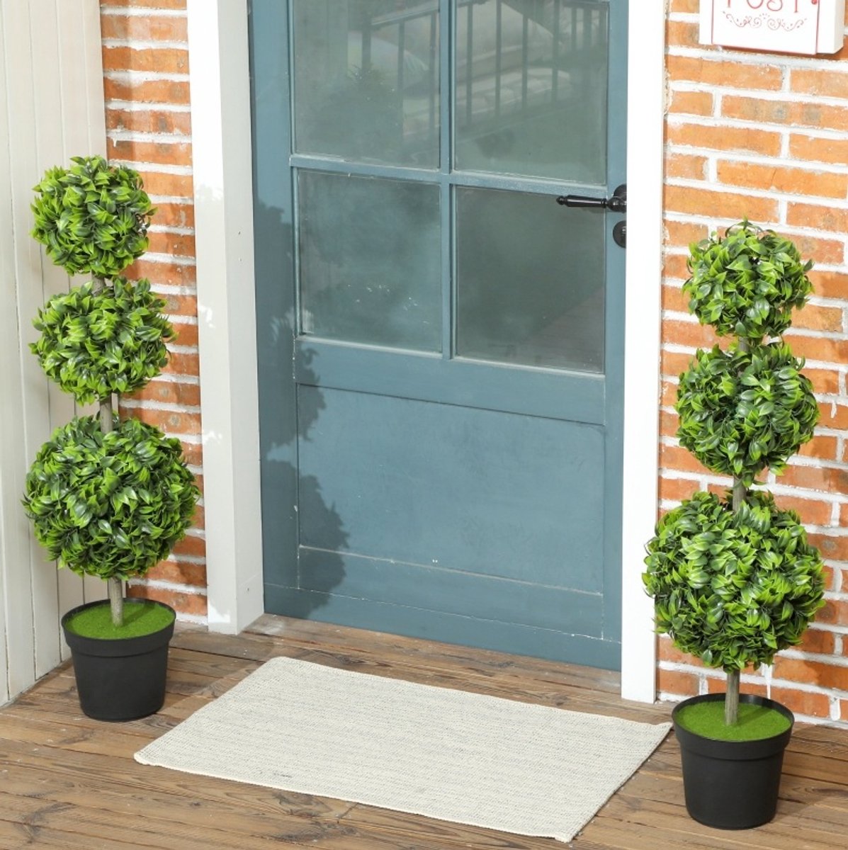 MEUNIQ kunstplant set van 2 bolbomen in pot 100 cm UV-bestendig voor binnen & buiten met kunststof bladeren en decoratieve aarde voor huis, balkon of kantoor groen