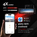 Telefoon en dashcam die de Camsy K803 app tonen, met 5GHz WiFi-snelheid.