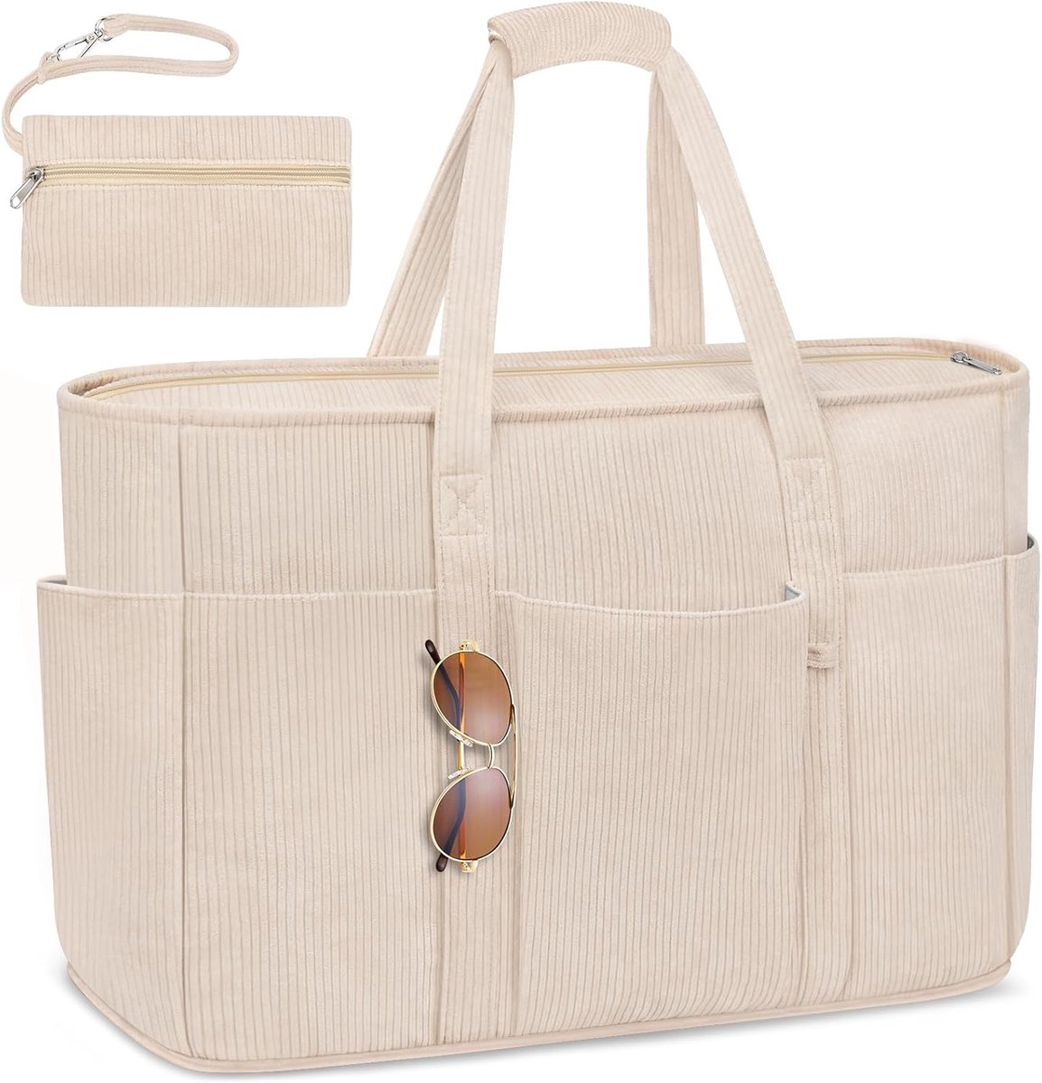 SnelShoppen - XXL Strandtas Lichtgewicht Mesh Tas Waterproof Sandvrij Met Ritssluiting Meerdere Vakken Nylon Picnic Vakantie Winkelen Werk Reizen Ribc