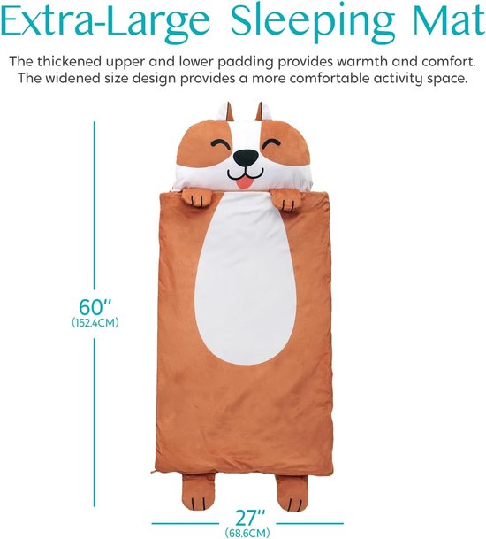 SnelShoppen - Peuter Nap Mat met Kussen en Deken - 152,4 cm x 68,6 cm - Zachte Pluche Slaapzak Bruine Hond - Ideaal voor Kinderen vanaf 3 Jaar - Voor — afbeelding 4