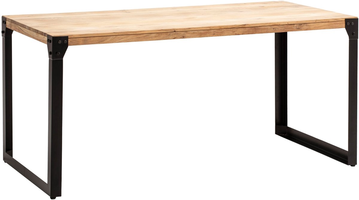 eettafel 180x90x76 cm acacia massief hout metalen eettafel industrieel, keukentafel met metalen poten, grote houten tafel, eettafel eetkamer rechthoekig