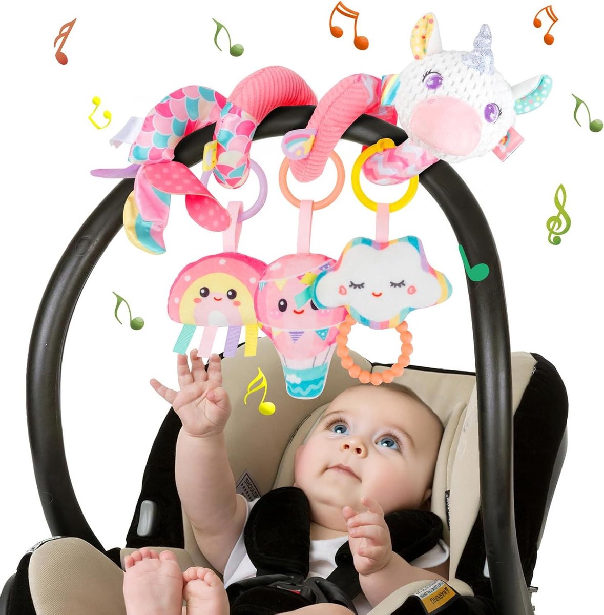 Baby Activiteitsspeelgoed - Spiraal Speelgoed - Baby Bezig Houden - Met Muziekdoosje - Verstelbaar - Roze