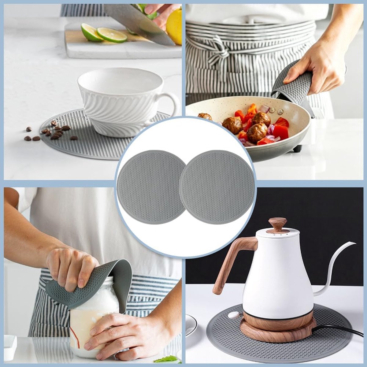 SnelShoppen - 2 Siliconen Onderzetters Mat - Hittebestendige Aanrechtbeschermer - Waterdicht en Antislip - 20 cm Ronde Mat voor Keuken, Pannen, Potten