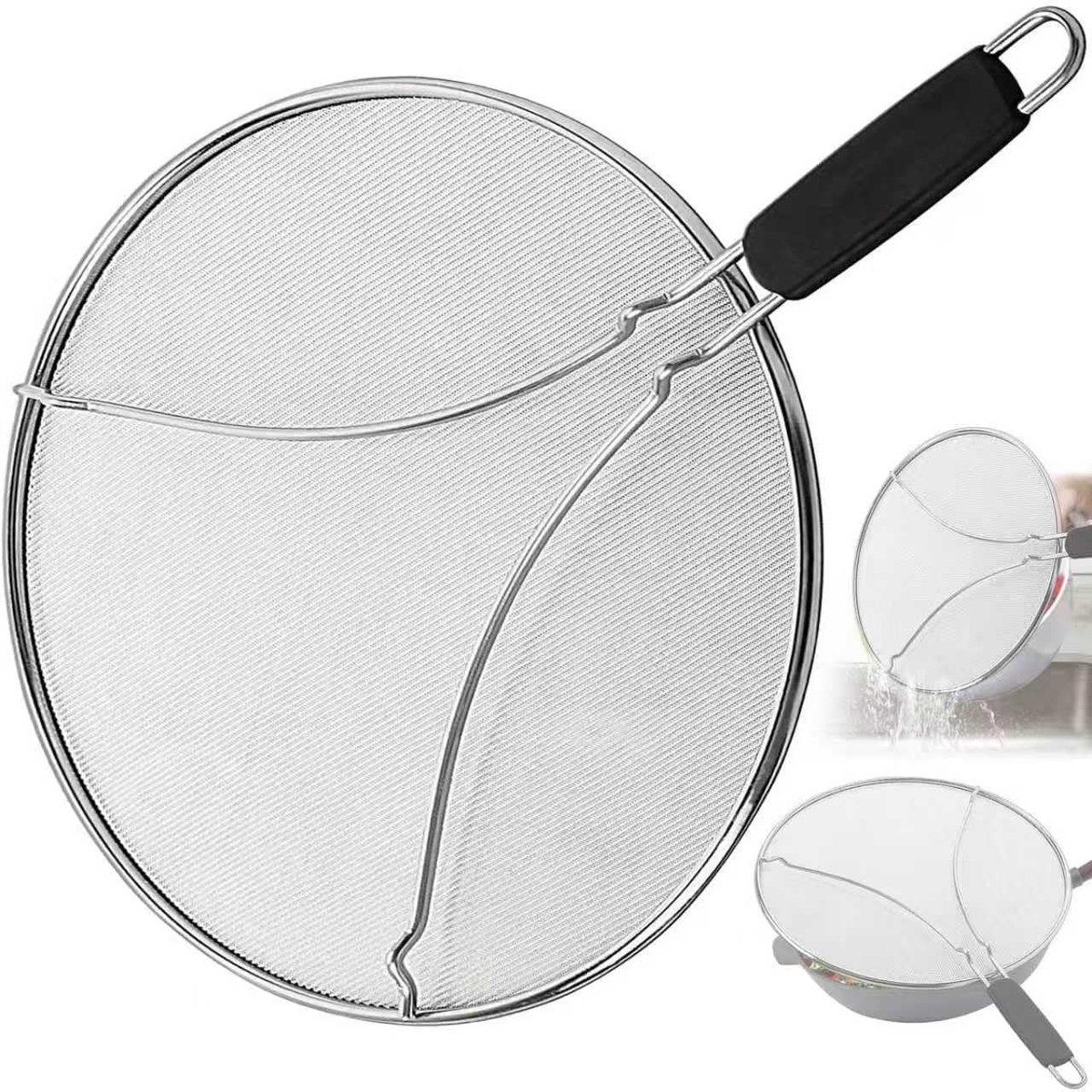 RVS Spetterscherm voor Koken, 33 cm, Perforaties voor Vetbescherming, Comfortabele Grip en Effectieve Oliebescherming