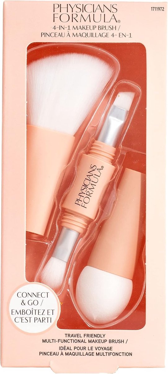 SnelShoppen - 4-in-1 Make-up Kwast voor Oogschaduw, Eyeliner, Bronzer/Blush en Foundation, Reiskwast met Sponsje, Perfect voor Onderweg en Feestjes