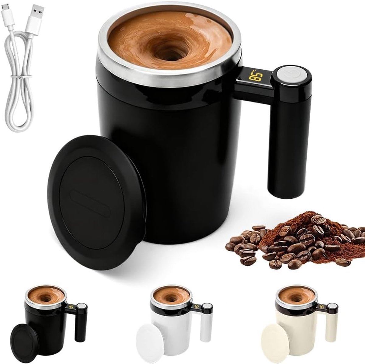 Automatische Roer Mug voor Koffie en Melk, 380 ml met Temperatuurweergave en Magnetische Mixer, Ideaal voor Diverse Dranken
