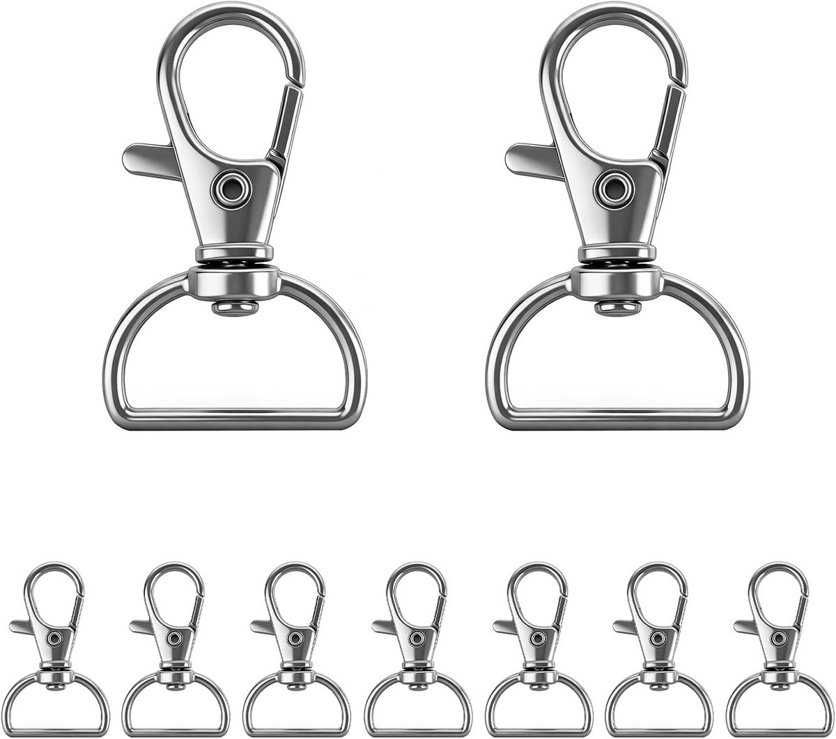 Set van 30 Metalen Carabiners met D-Ring en 360° Draaibare Oog, Geschikt voor Sleutels, Macramé Accessoires en DIY Projecten, Binnenbreedte 2 cm
