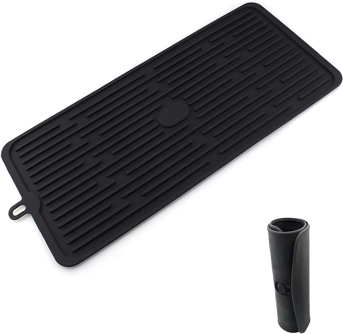 Thijox - Afdruipmat Keuken Siliconen Antislip Hittebestendig Vaatwasmachinebestendig 44 x 20 cm Zwart voor Servies Bestek en Flessen
