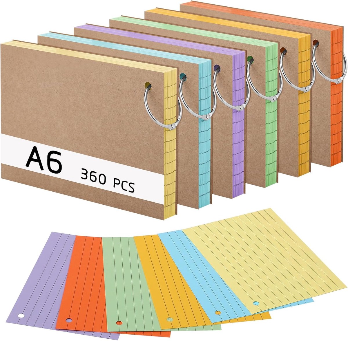 Thijox - 360 Kleurrijke A6 Indexkaarten - Gelinieerd - Moderatiekaarten in 6 Kleuren - Ideaal voor Leren, Notities, Flashcards en Woordenschat