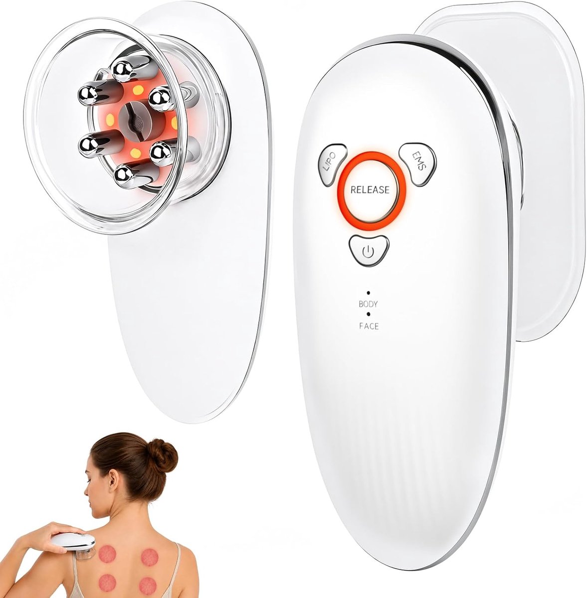 SnelShoppen - 3-in-1 Cup-Massageapparaat | Lymfedrainage & Cellulitis Massage | EMS en Roodlichttherapie | Verstevigend en Verfrissend Massagepistool