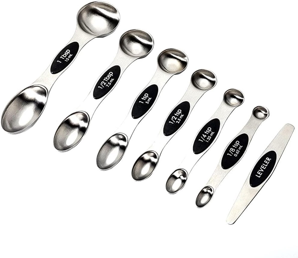 Thijox - Magnetische Maatlepels Set - 7-Pack Roestvrijstalen Dubbelzijdige Lepels voor Droge en Vloeibare Ingrediënten - Ideaal voor Kruidenpotten, Ke