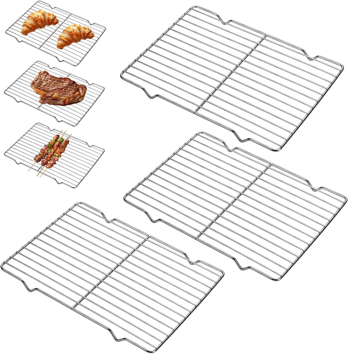 Thijox - 3 stuks Rechthoekig Taartrooster 30x20 cm, Vaatwasmachinebestendig Afkoelrooster voor Bakken, Grillen en Koelen, Roestvrijstaal, Multifunctio