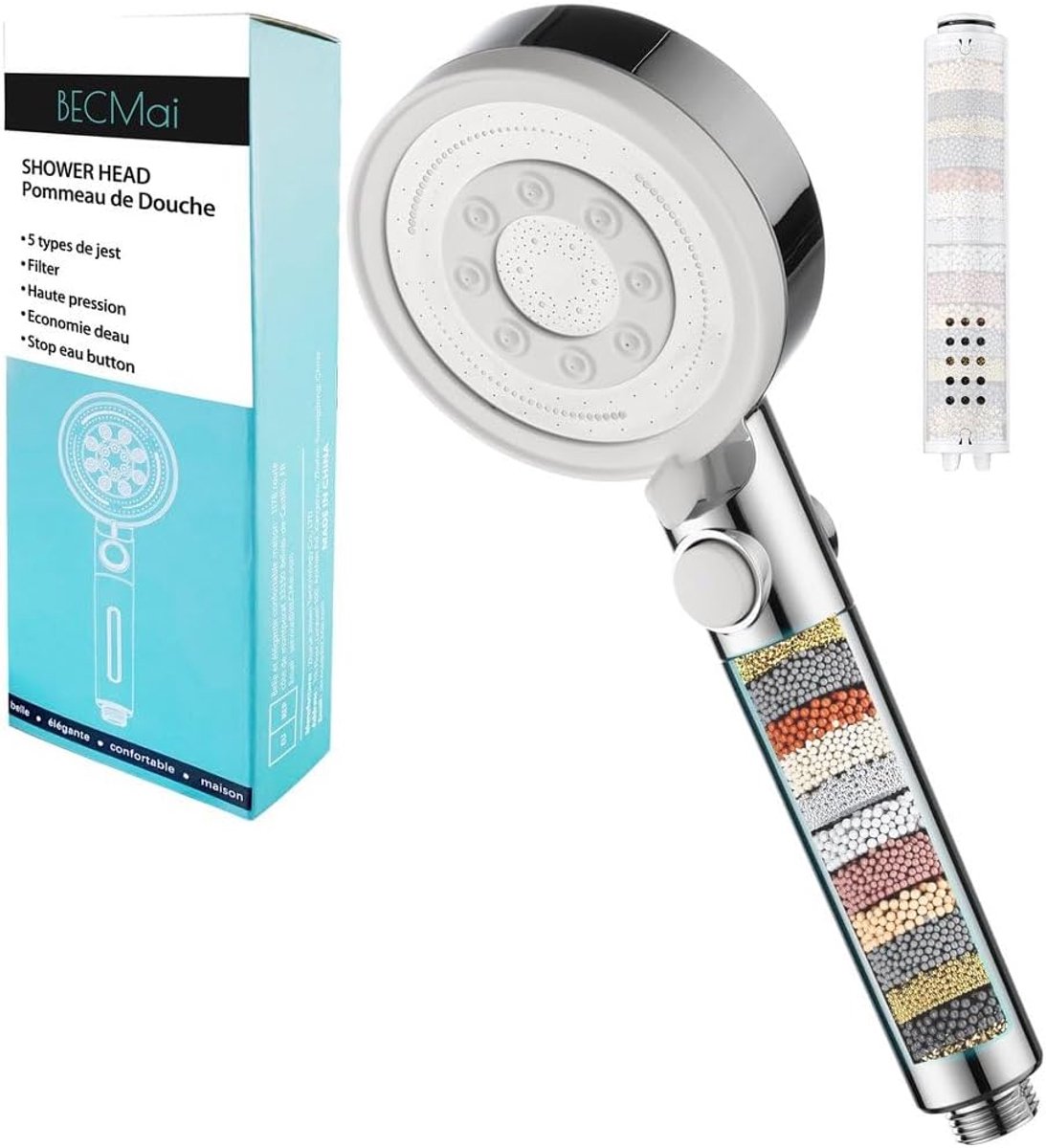 SnelShoppen - Limescale Resistant Douchekop met Filter - Hoge Druk Filterdouchekop 5 Jetstanden - Waterbesparende Douchekop voor Hard Water - Chroom e