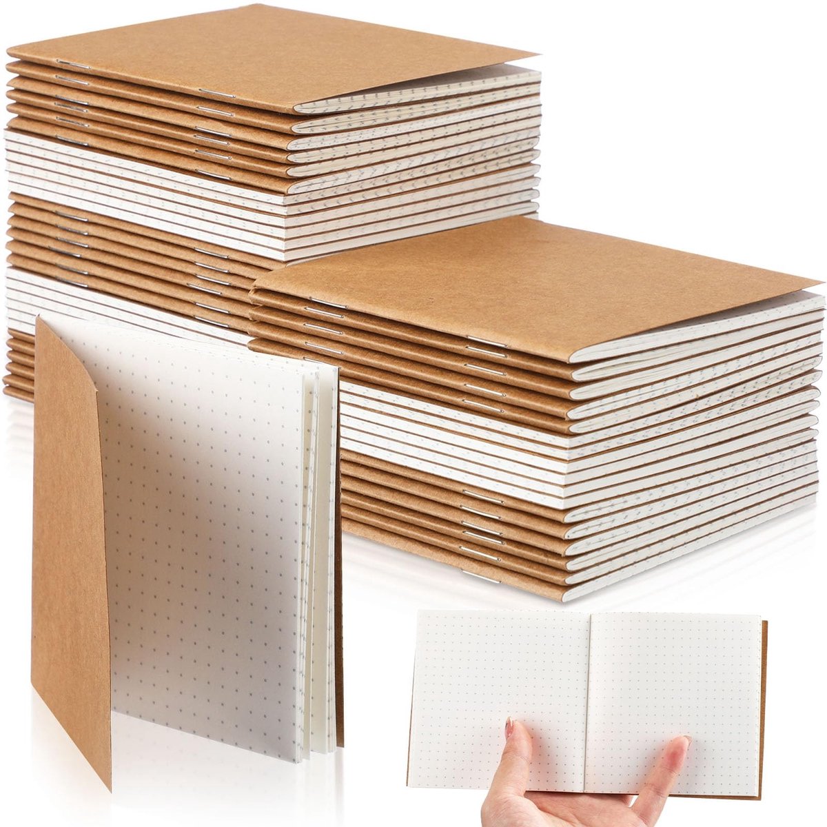 Dailygoods- Notebooks Set van 50 - Mini Pocket Notebooks - Kraft Notebooks - Schrijfblok voor Memo's - Dagboek 10,2 x 10,2 cm - Bruin