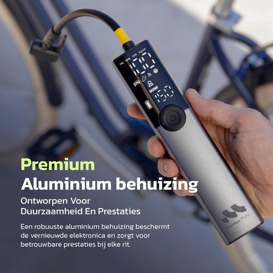 Thijox - Woowind Ventus Ride Elektrische Fietspomp 150 PSI/10,3 Bar Draagbare Bandenpomp met USB-C Oplaadbaar, Auto-Stop, LED-Lamp voor Racefiets, MTB — afbeelding 3