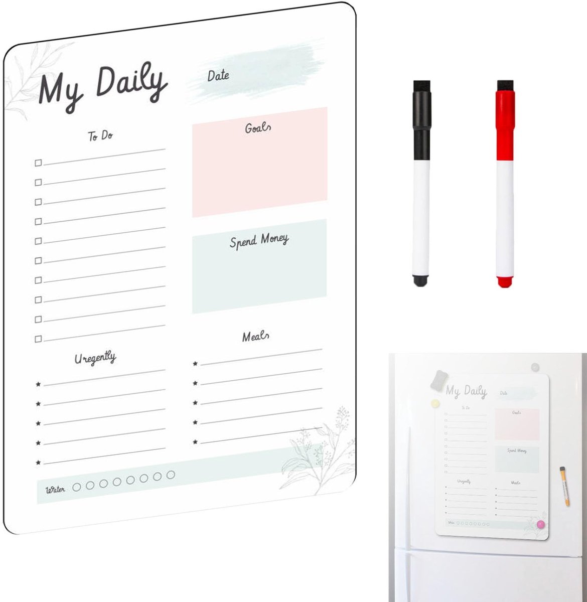 Dailygoods- To Do Lijst Uitwisbaar - Magnetisch Bord - Koelkastmagneten - Katten Planner - Afwasbaar - 17,3 x 20,6 cm