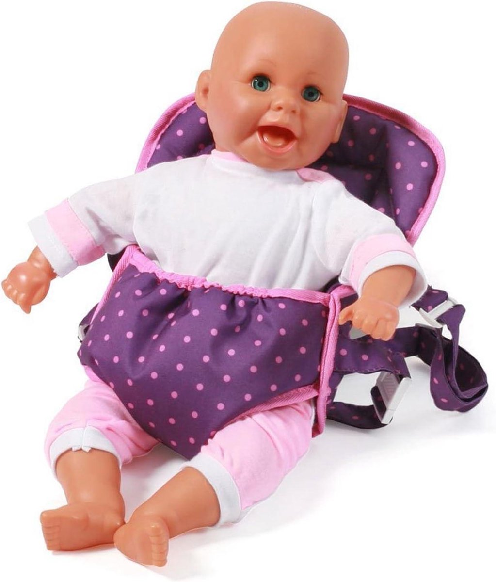 Poppendrager - Babydrager - Poppen Vervoeren - Verstelbare Riemen - Tot 55 cm - Paars Roze Stippen