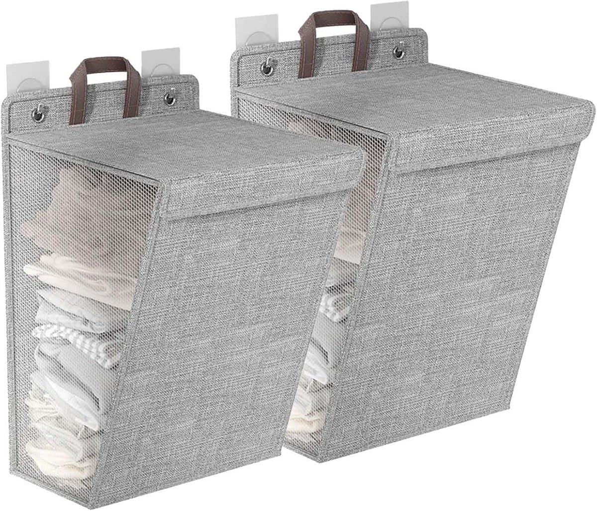 Vouwbare Wasmand met Deksel en Handvatten, Ruimtebesparende Wasmand, Grote Capaciteit voor Badkamer, Keuken en Slaapkamer - Set van 2 Stuks