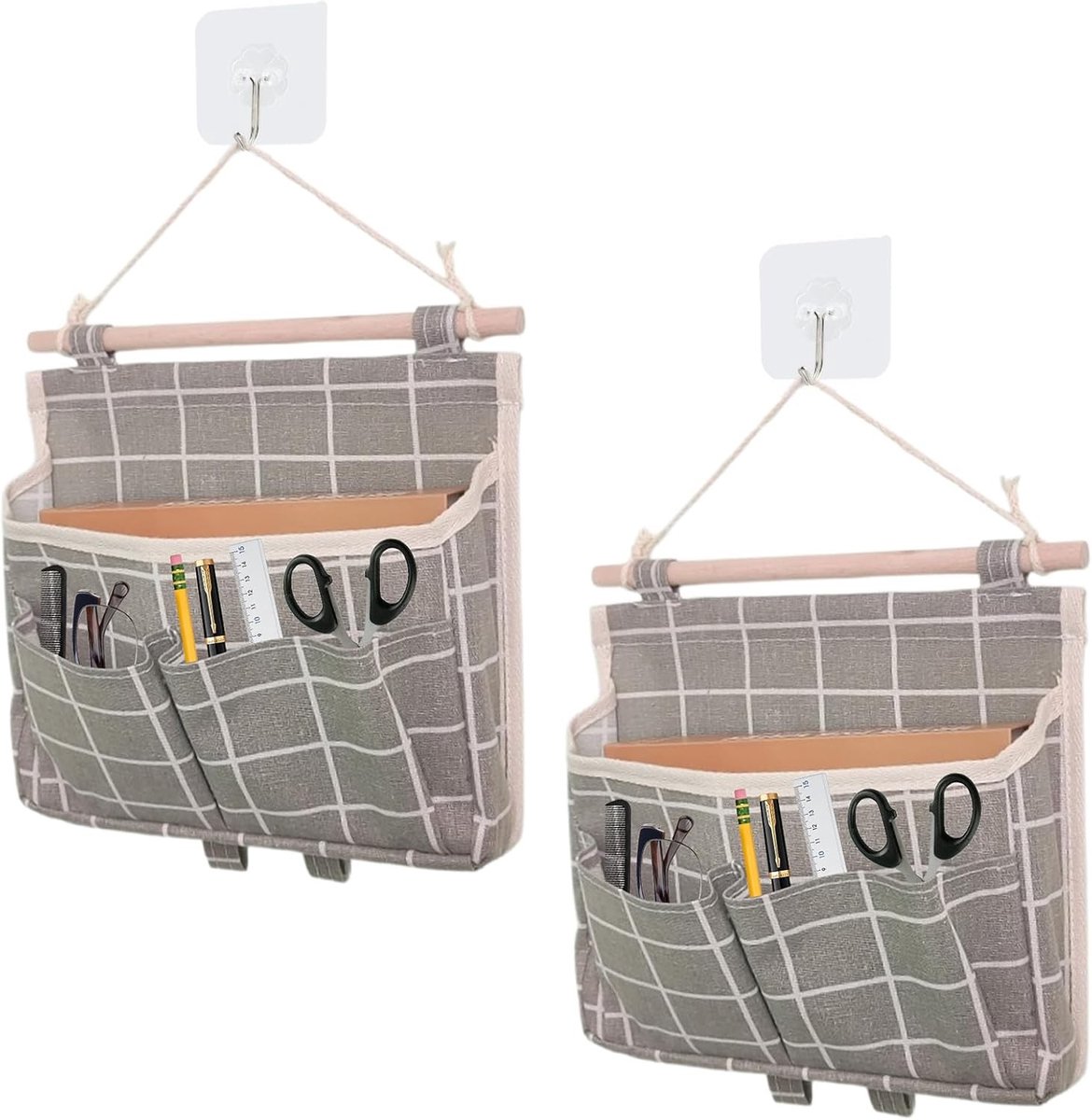 Set van 2 Hangende Organisers met 3 Compartimenten - Ideale Opbergoplossing voor Badkamer, Kantoor en School met Plakhaakjes
