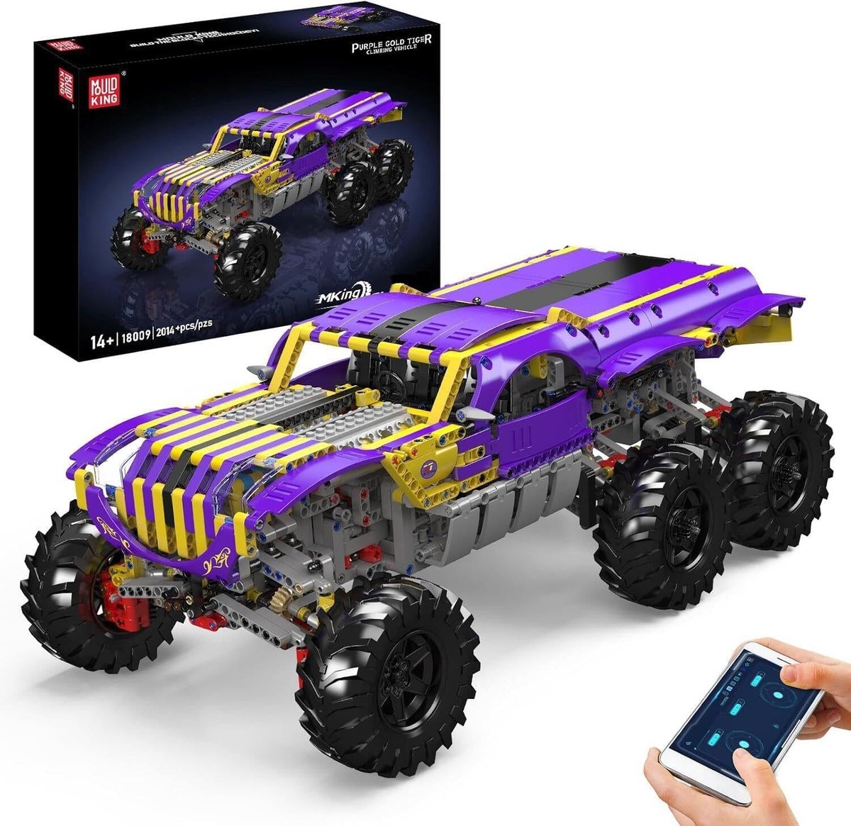 Technik Tiger Climbing Truck speelgoedauto modelbouwset met klembouwstenen, paars-goud, perfect voor volwassenen en tieners vanaf 14 jaar, ideaal bouwspeelgoed en cadeau.