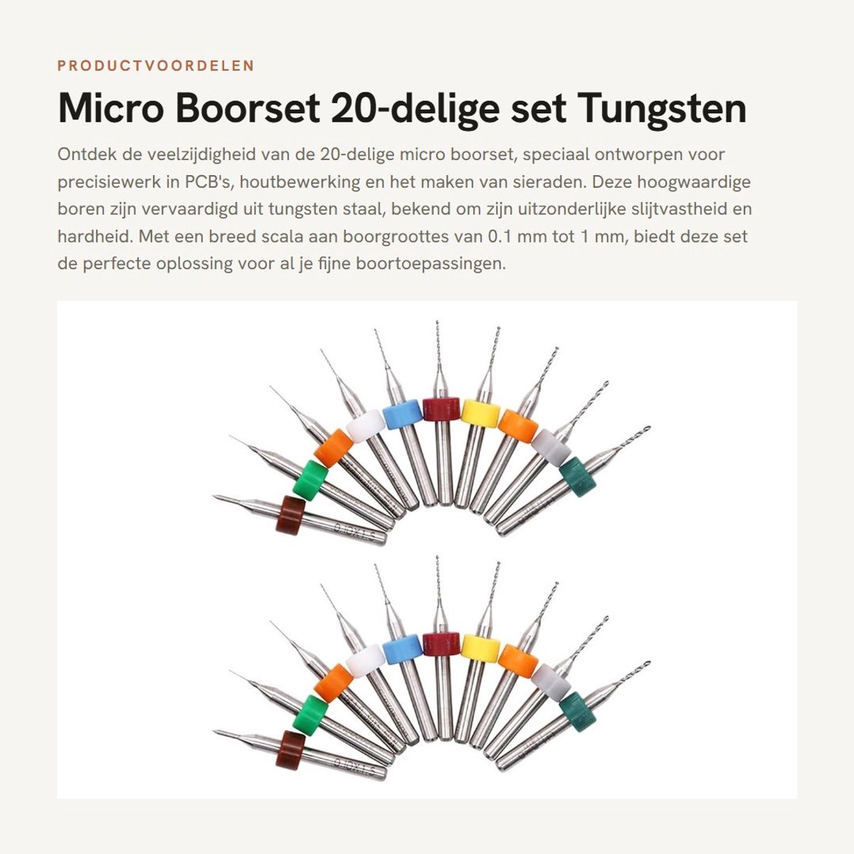 Dailygoods- Micro Boor Set 20 Stuks - PCB Graveer Boortjes - Tungsten Staal - Afmetingen 0.1-1mm - Multikleur - Hoogwaardige Kwaliteit - Boorset