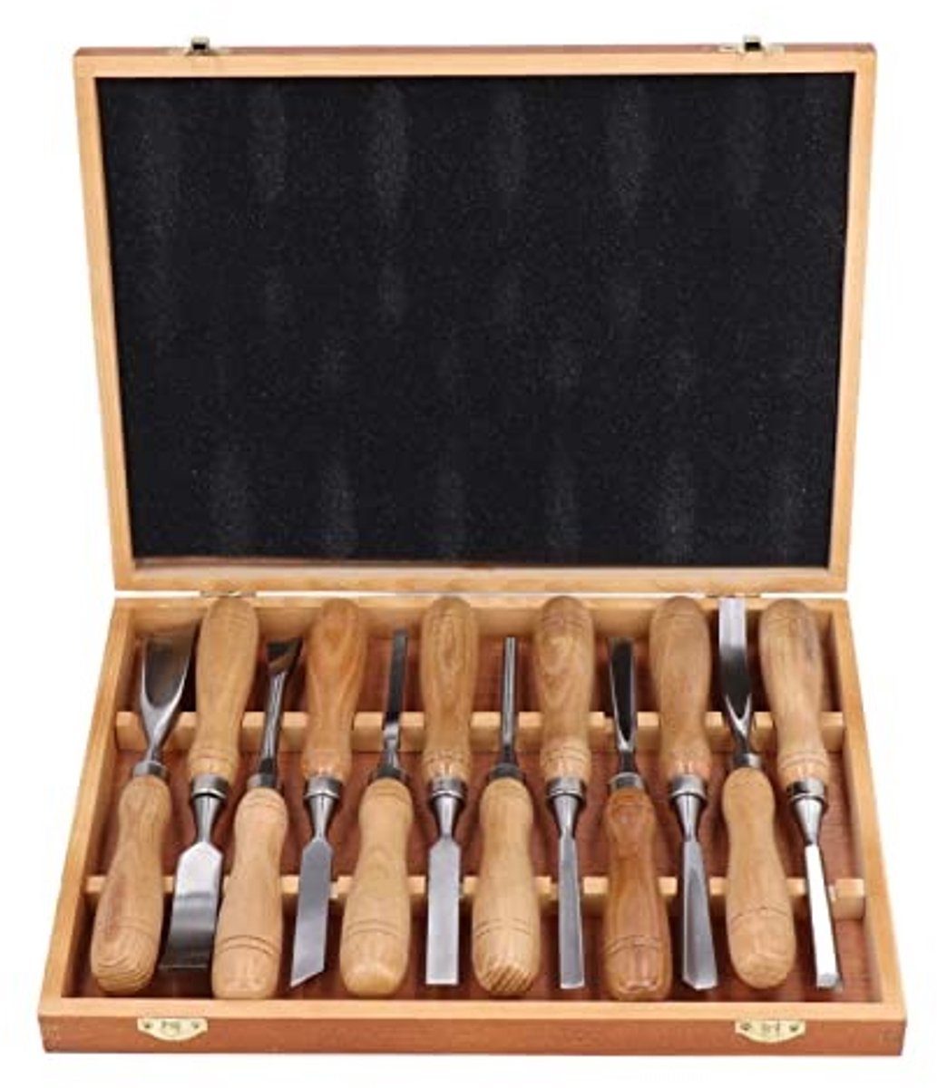 Dailygoods - Houtsnijbeitel Set - 12-Delig Houtsnijgereedschap - Messcherp en Duurzaam - Geschikt voor Houtsnijwerk - Inclusief Canvas Koffer